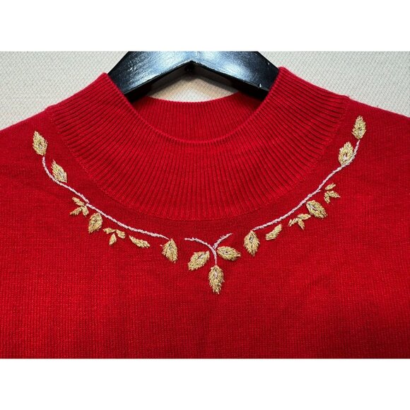 Vintage Designers Originals Sleeveless Knit Sweater Top PLRed Embroidered Holid - Picture 2 of 8